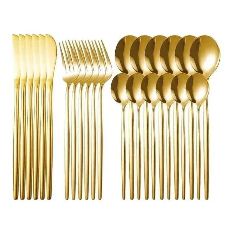 ✨ Conjunto de Talheres Dourados em Aço Inox — 24 Peças de Elegância e Sofisticação para Sua Mesa