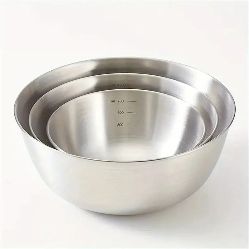 Kit 3 Tigelas de Inox Premium com Medidor – Ideal para Misturar, Armazenar e Cozinhar com Precisão