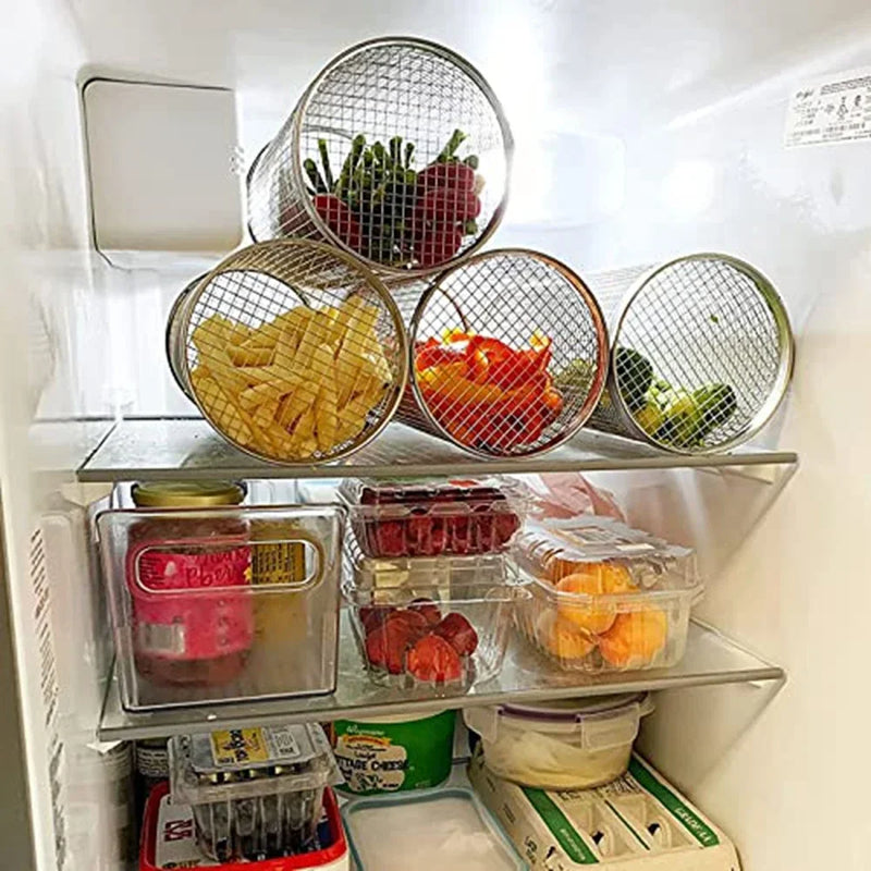 Cesto Giratório de Inox para Churrasco — Grelha Cilíndrica Antiferrugem para Camping, Piqueniques e Cozinha Profissional