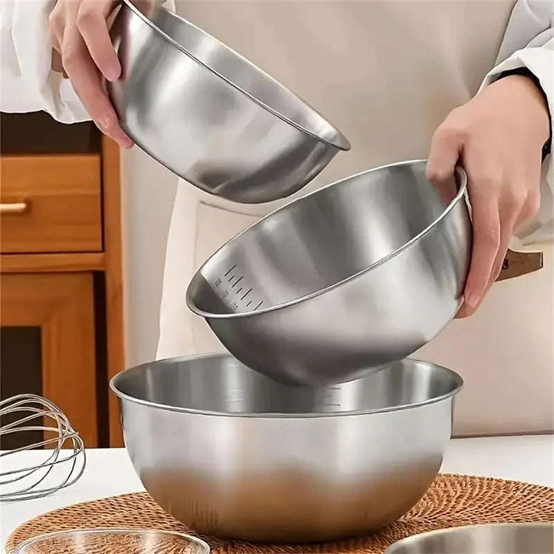 Kit 3 Tigelas de Inox Premium com Medidor – Ideal para Misturar, Armazenar e Cozinhar com Precisão