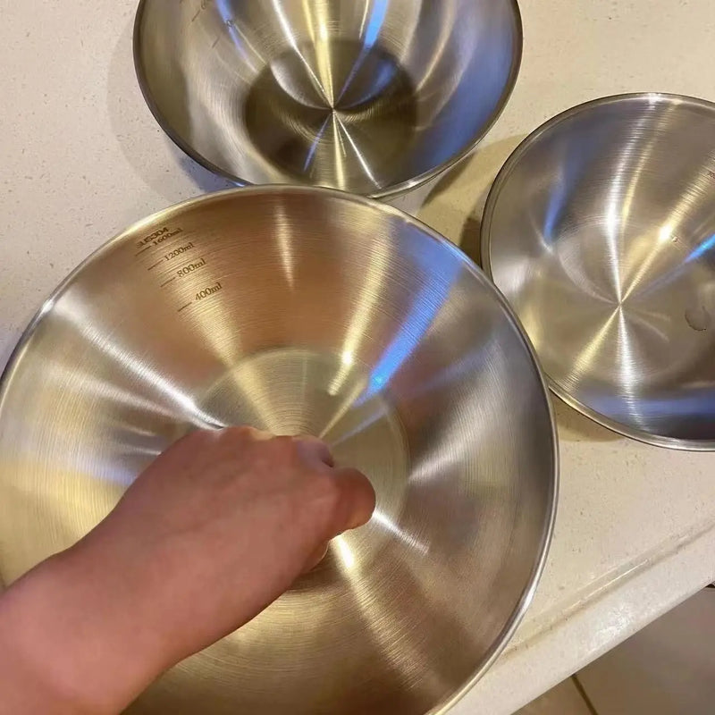 Kit 3 Tigelas de Inox Premium com Medidor – Ideal para Misturar, Armazenar e Cozinhar com Precisão