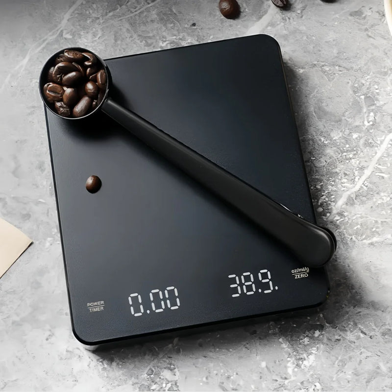 Balança Eletrônica de Alta Precisão para Café – À Prova d’Água, com Display LED, Temporizador e Carregamento USB | 3kg/0.1g