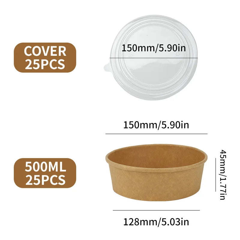 Kit 25 Potes Kraft com Tampa – Descartáveis, Resistentes e Ecológicos