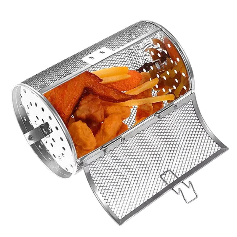 Cesto Rotativo de Aço Inoxidável para Forno e Air Fryer – Grelhar, Tostar, Assar e Muito Mais