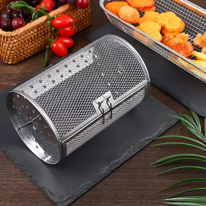 Cesto Rotativo de Aço Inoxidável para Forno e Air Fryer – Grelhar, Tostar, Assar e Muito Mais