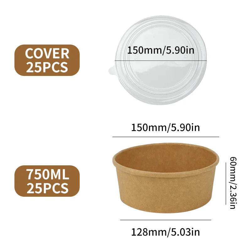 Kit 25 Potes Kraft com Tampa – Descartáveis, Resistentes e Ecológicos
