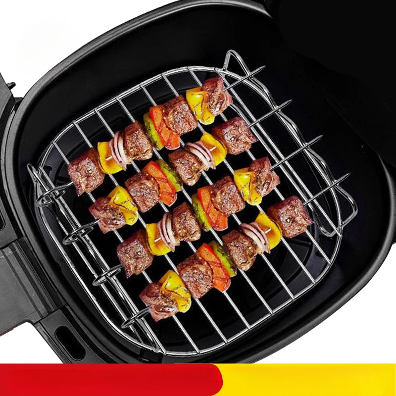 GrillMaster Pro – Kit de Espetos e Suporte Inox 4 em 1 para Churrasco, Air Fryer e Vapor