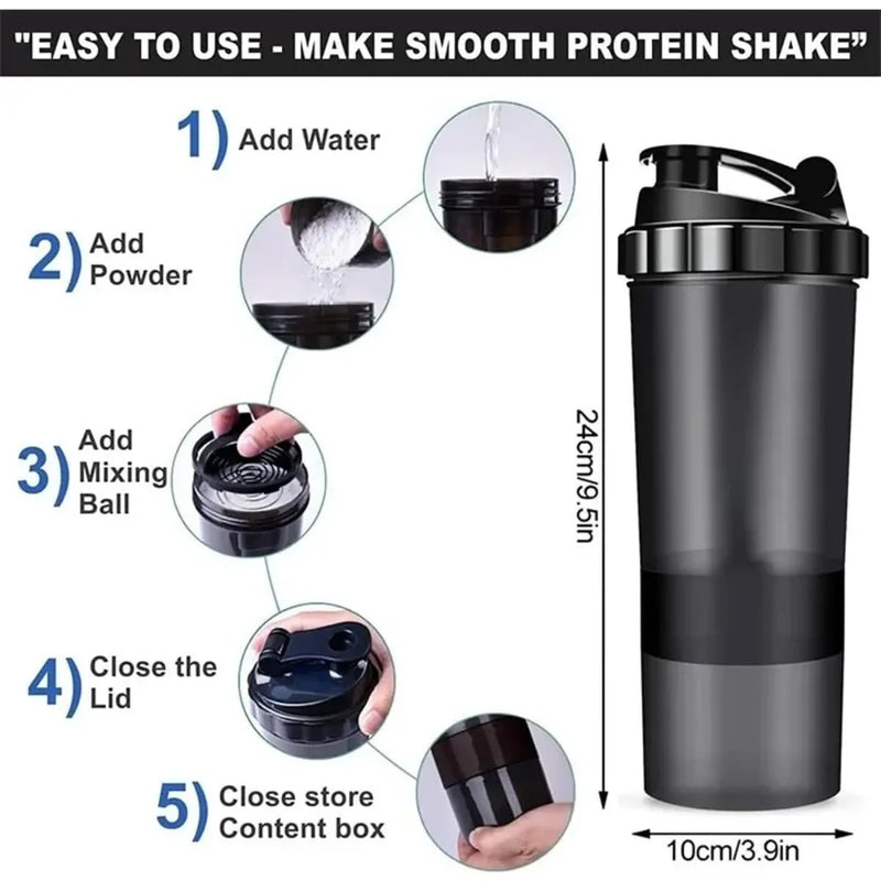 Garrafa De Proteína De 3 Camadas Shaker Powder Shake Cup