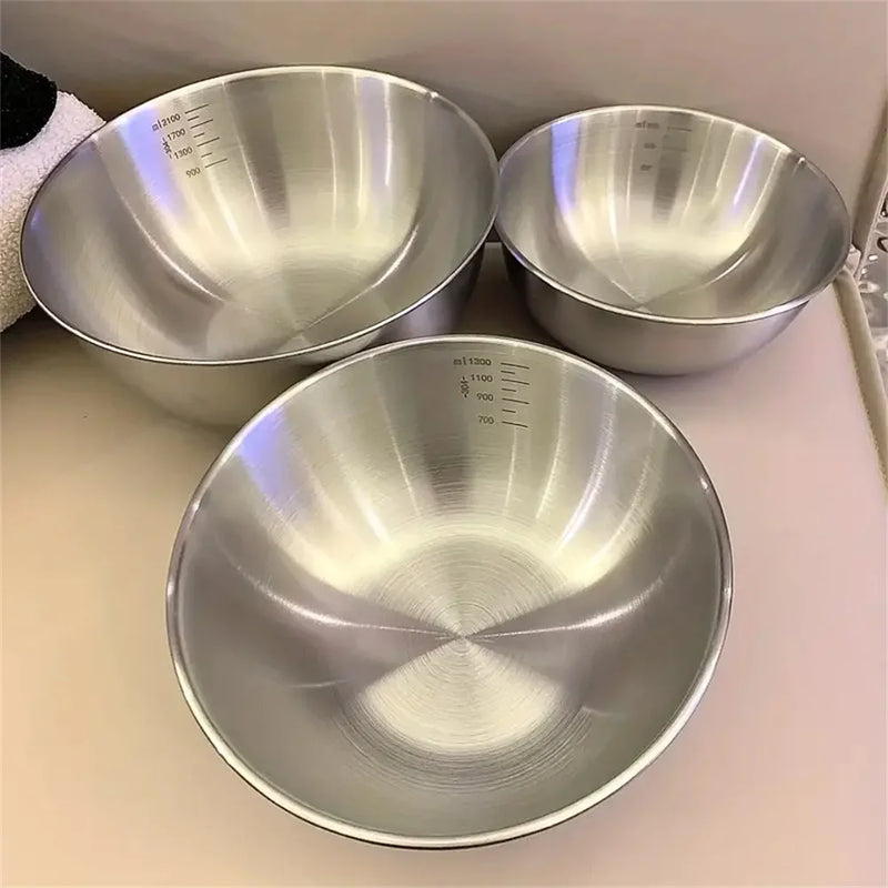 Kit 3 Tigelas de Inox Premium com Medidor – Ideal para Misturar, Armazenar e Cozinhar com Precisão