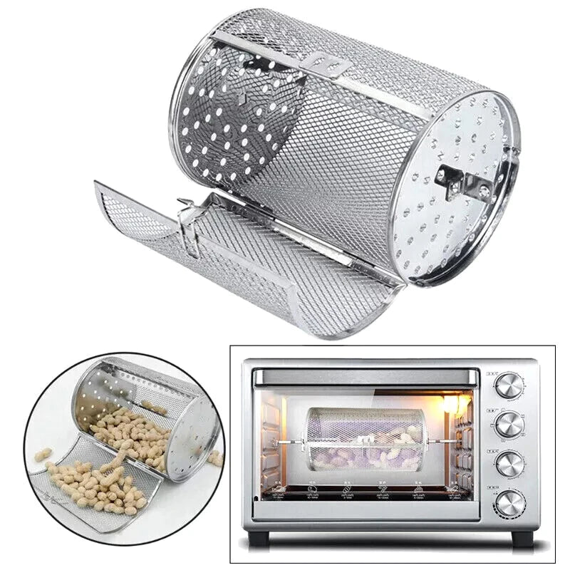 Cesto Rotativo de Aço Inoxidável para Forno e Air Fryer – Grelhar, Tostar, Assar e Muito Mais